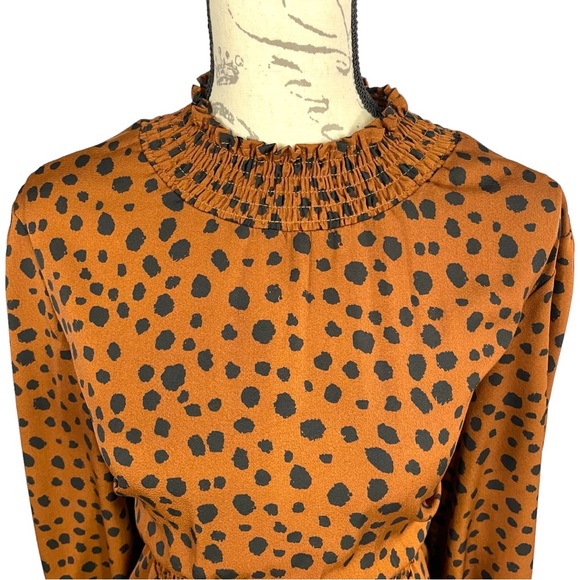 SHEIN Women’s Animal Print Long Sleeve Smocked Neck & Waist Midi Dress - Picture 5 of 12